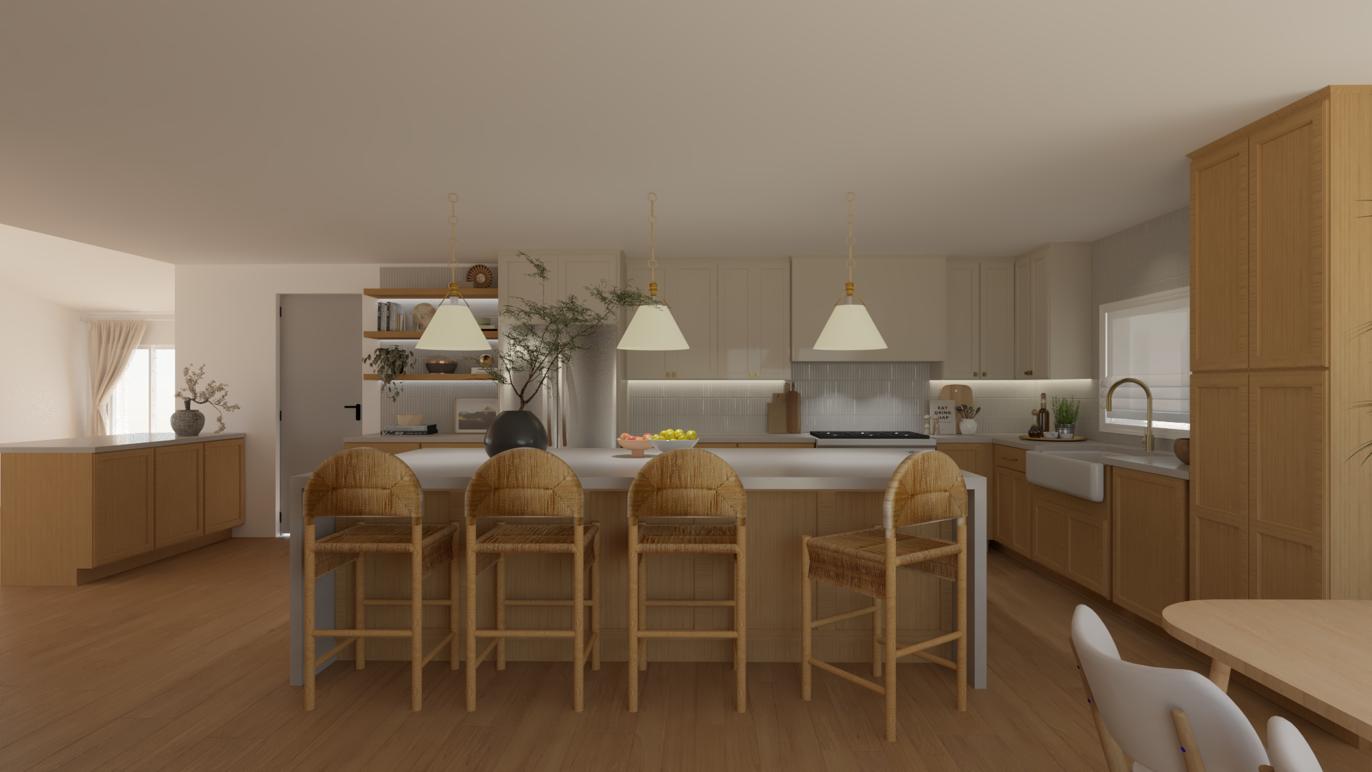 Modern Kitchen Remodel – Natural Wood & Open-Concept Design 3D Design, Kitchen Rendering