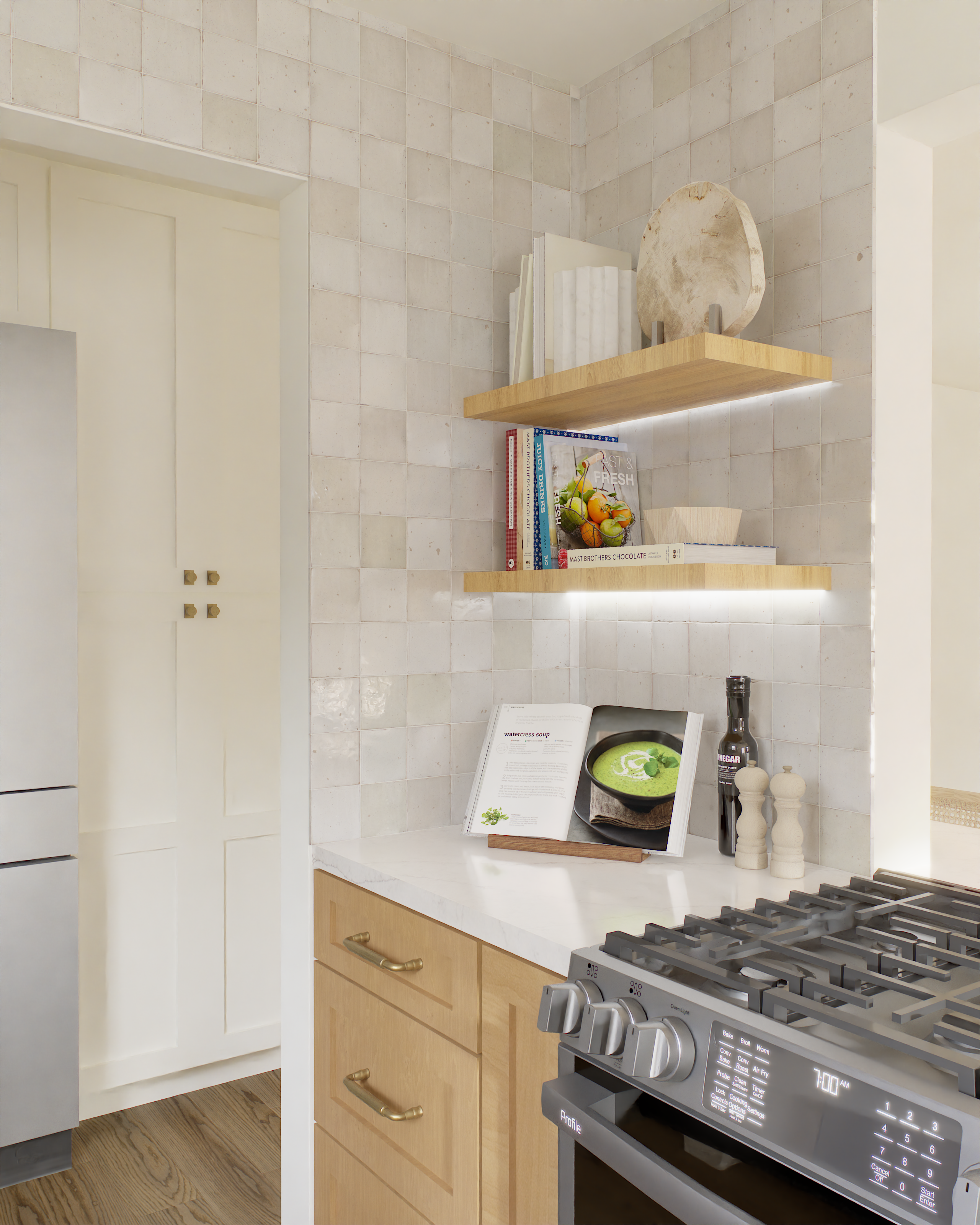 Kitchen render with custom cabinetry for client made by Sherman's Builders